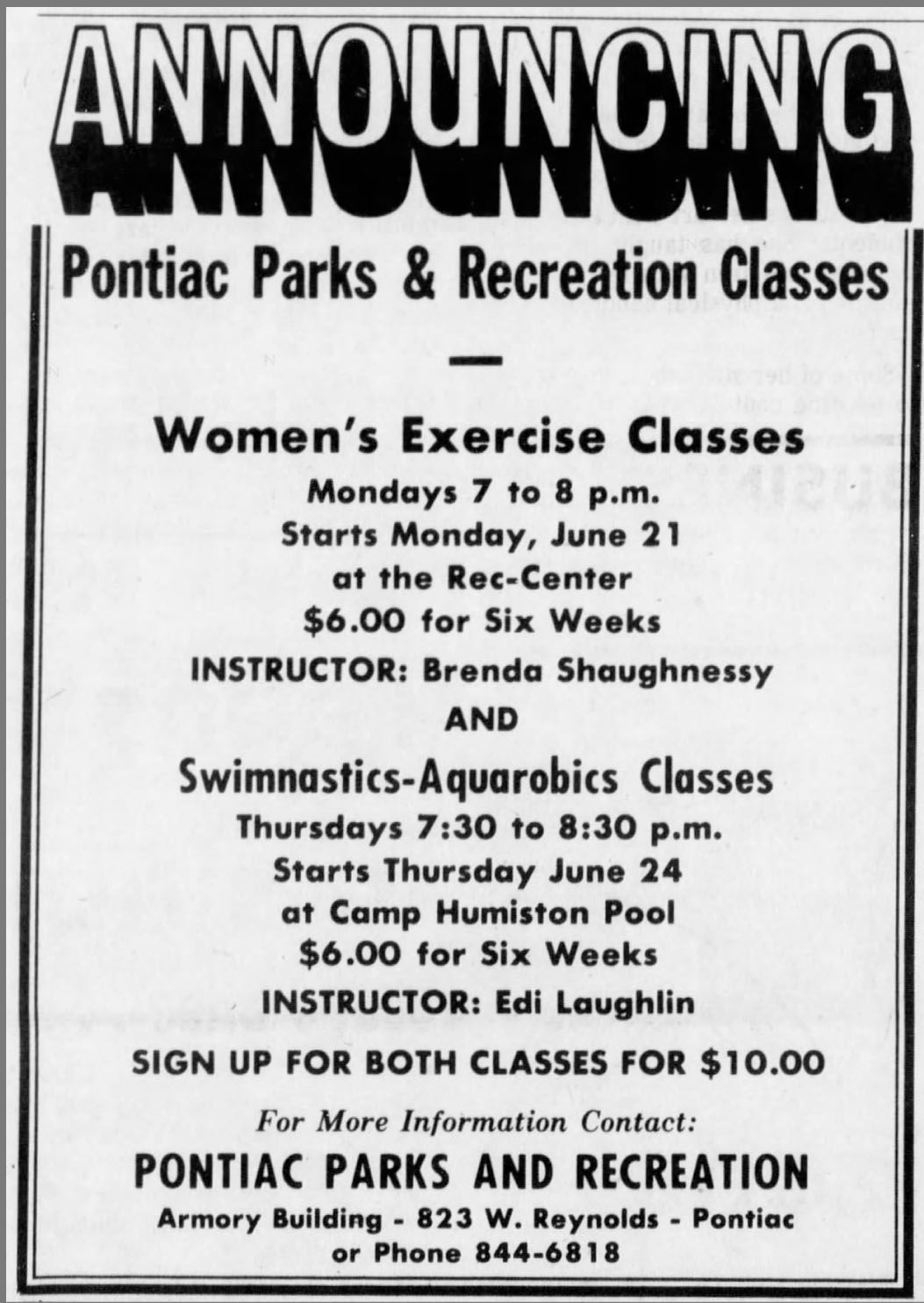 Announcing Pontiac Parks & Recreation Classes